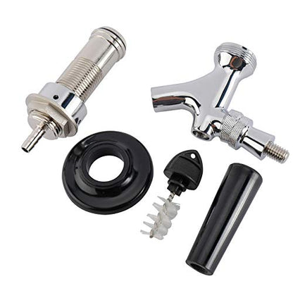 RealPlus 2 Pack of Draft Beer Faucet with 4.1" Shank,Black Handle and Tap Brush for Homebrew 1/4 Barbed Fitting