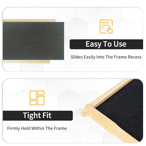 Black Beeswax Foundation Sheets, 10PCS for Langstroth Deep Frames | 8-1/2 Inch, Fits Langstroth Deep Frames, Wax-Coated Plastic, Food-Grade