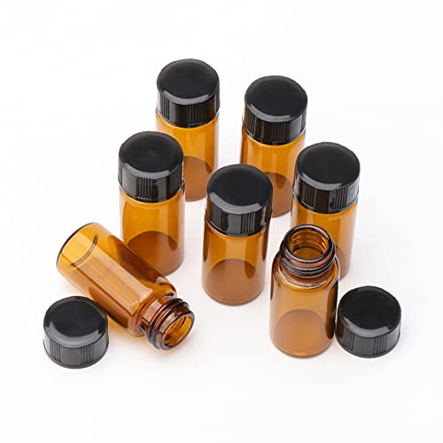 5ml Small Sample Vials, 50Pcs Amber Glass Sample Bottles with Screw Cap, Lab Sample Vials for Laboratory, Liquid, Water, Seeds, Essential Oil - size: 5ml-50pcs