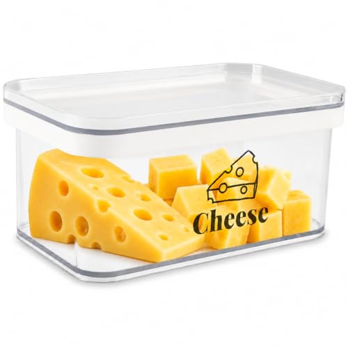 Cheese Container for Refrigerator Airtight Creamer Container with Lid Cream Cheese Sliced Cheeses Box Meat and Cheeses Saver for Fridge Keeper Cream Block Shredded Sliced Storage Box Holder - color: Clear-1pack