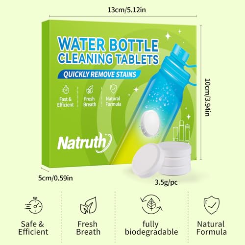 NATRUTH Water Bottle Cleaning Tablets 20 Tablets Effectively Removes Tough Stains and Odors Bottle Clean Tablet Individually Packed for All Stainless Steel, Plastics and Glass Drinking Containers - size: 20 Count (Pack of 1)