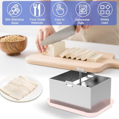 Tofu Press Stainless Steel, SUS304 Paneer Maker with Presser Towel and Drip Tray, Fast Water Removal Enhanced Texture & Flavor,Tofu Maker for 2 Pounds Firm Tofu, Cheese, Paneer