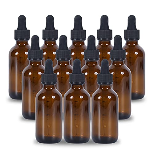 2 oz Dropper Bottle 12 Pack Amber Glass Boston Bottles 30ml with Eye Droppers Black Caps for Essential Oils, Perfume, Leak Proof Travel Bottles for Liquids - color: Amber, size: 2 oz, 12 pack