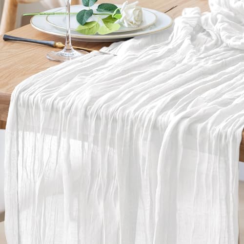 Table Runner Cheesecloth 10FT Ivory Boho Gauze Cheese Cloth Rustic Sheer Table Runners for Wedding Bridal Baby Shower Party Decoration - color: Ivory, size: 1 Pack