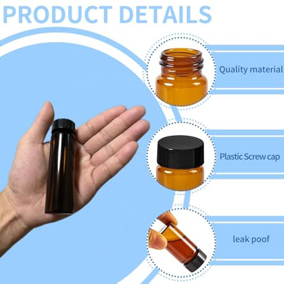 15 PCS 40ML Amber Small Liquid Sample Glass Vials with Screw Caps,27.5x95mm Leak-Proof Vial, 24-400 Black Screw Cap with PE Liners for Lab, Essential Oil, Perfume, Reagents - size: 40ML(27.5*95mm）