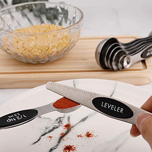 Magnetic Measuring Spoons Sets of 9 Stainless Steel Dual Sided Stackable Teaspoon Tablespoon Spoon for Measuring Dry and Liquid Ingredients - color: Measuring Spoons Set
