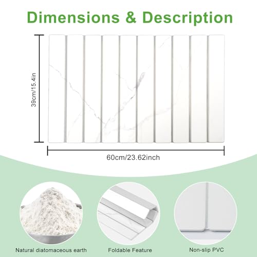 Large Stone Drying Mat for Kitchen Counter - 24"x16"Quick Drying Fast Absorbent Non-Slip kitchen Dish Drying Mats, Friendly Foldable Diatomaceous Earth Mats for Dishes Cups,Match Any Countertop