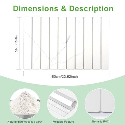 Large Stone Drying Mat for Kitchen Counter - 24"x16"Quick Drying Fast Absorbent Non-Slip kitchen Dish Drying Mats, Friendly Foldable Diatomaceous Earth Mats for Dishes Cups,Match Any Countertop