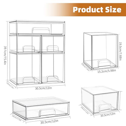 Baby Bottle Organizer, 5 Pack Stackable Storage Drawers with Labels, Clear Station Organizers Container for Pacifiers, Pump Parts, Desk Organizer Bins for Bathroom, Cabinet, Pantry, Vanity, Countertop - style: 2 High+2 Small+1 Wide