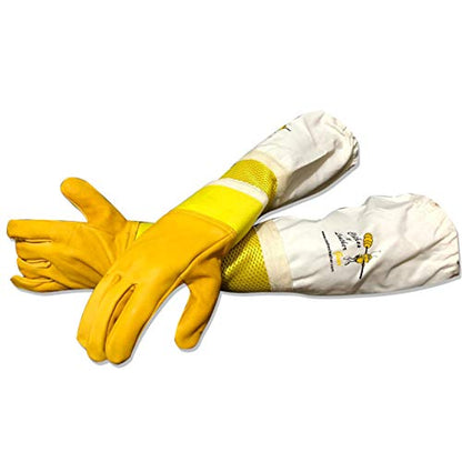 CLG Bee Gloves Adult Semi Ventilated Cowhide Leather & Fabric Cuff - color: Simple Cowhide Gloves, size: Small