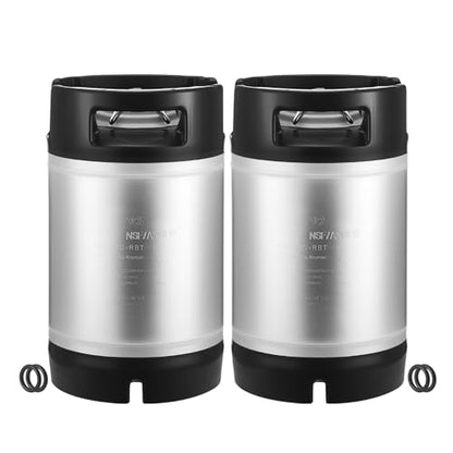 VEVOR Corny Keg, 2.5 Gallon Ball Lock Keg, SUS304 Cold Brew Kegs with Dual Rubber Handles & Heavy-Duty Rubber Bottom, Brewing Equipment for Home Brewing Party, 2 PCS - size: 2.5 Gal*2 - Corny Keg