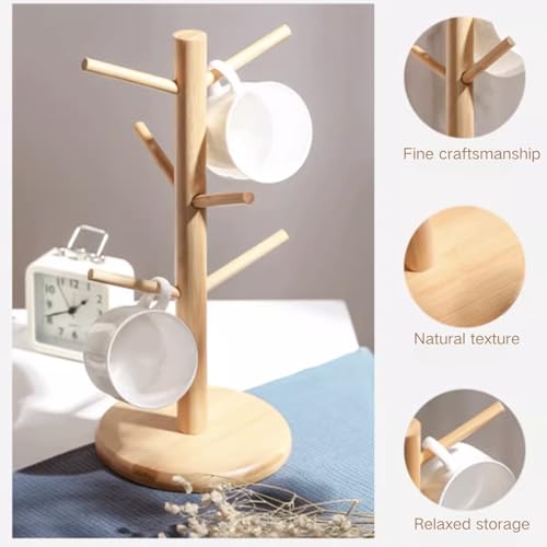 Mug Holder Tree, Coffee Cup Holder, Bamboo Mug Tree for Counter, Coffee Mug Rack Dryer with 6 Hooks