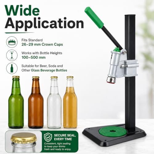 Adjustable Bench Lever Bottle Capper, Metal Press Bottle Sealing Tool, Manual Bottle Closure Device for Home Brewing, Soda & Craft Beverage Bottling