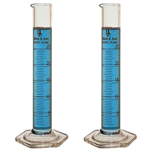 25ml Graduated Cylinder, Borosilicate 3.3 Glass, Single Metric Scale, Class B, Karter Scientific 246G7 (Pack of 2) - size: 25ml, style: Pack of 2