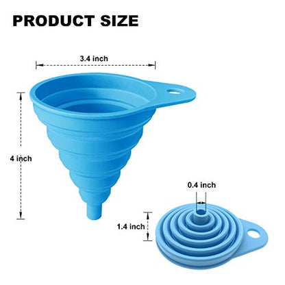 Funnels for Kitchen Use, Food Grade Silicone Collapsible Kitchen Funnel (Blue) - color: 3-Blue