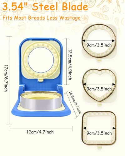 3-in-1 Uncrustable Sandwich Maker - Heart/Circle/Square Crustless Sandwich Cutter & Sealer for Kids' Lunch, Breakfast & Lunchboxes | BPA-Free Uncrustable Press,Easy Clean(3-Shape Blue) - color: 3-Shape Blue