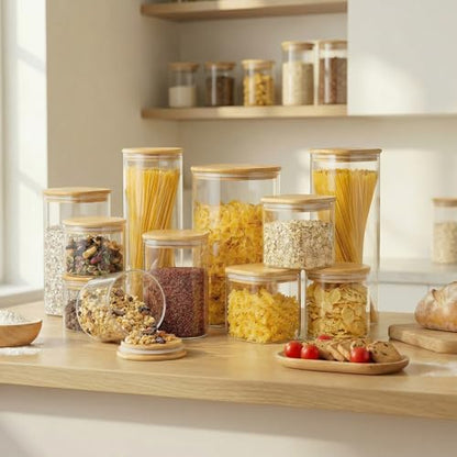 HomArtist Square Glass Jars with Bamboo Lids 53 FL OZ [Set of 4], Glass Canisters with Airtight Lid, Glass Food Storage Containers for Pasta, Cereal, Coffee, Flour, Sugar, Best for Kitchen & Pantry - color: Square 53OZ Set-4Pack
