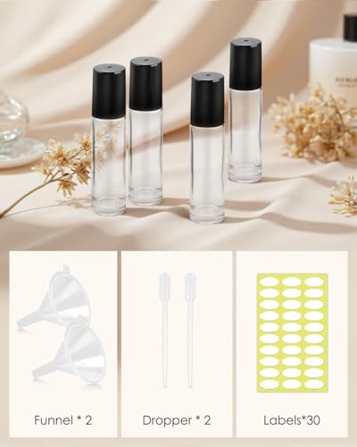 Worldgsb 25 Pack Essential Oil Roller Bottles, 10ml Refillable Clear Glass Roller Bottles with Stainless Steel Roller Balls and Caps for Travel, Perfume and Lip Gloss - color: Clear, style: 25 Pack