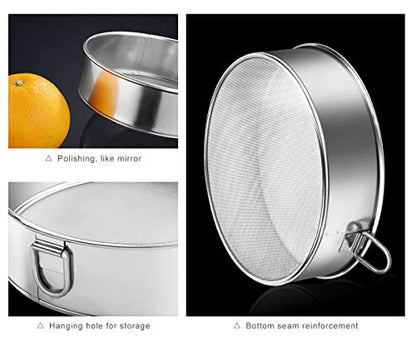 Webake Sieve 6-Inch 60 Mesh, 8-Inch 40 Mesh Sieves Fine Mesh Strainer Set of 2 Stainless Steel Sifter Round Flour Sieve for Baking Straining Powdering
