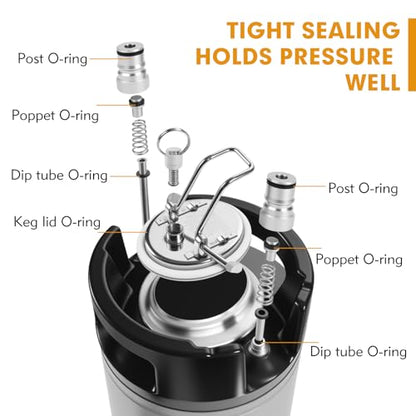 Maxdot 2 Pack New 5 Gallon Keg Ball Lock Keg Stainless Steel Beer Keg with Dual Rubber Handle Portable Corny Keg for Home Brew