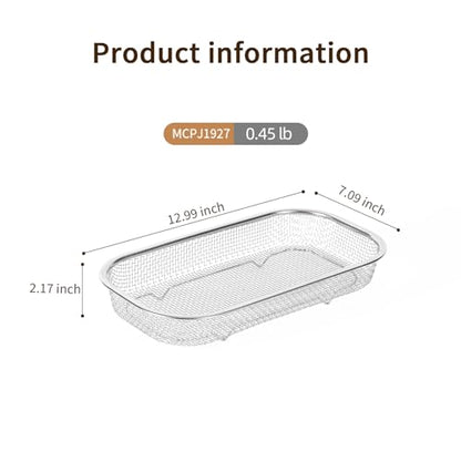 18/8 Stainless Steel Colander Strainer for Kitchen, Rectangular Colander for Pasta, Vegetables, Fruits, Rustproof & Dishwasher Safe (13.0 x 7.1 x 2.2 inch) - size: 13.0 x 7.1 x 2.2 inch