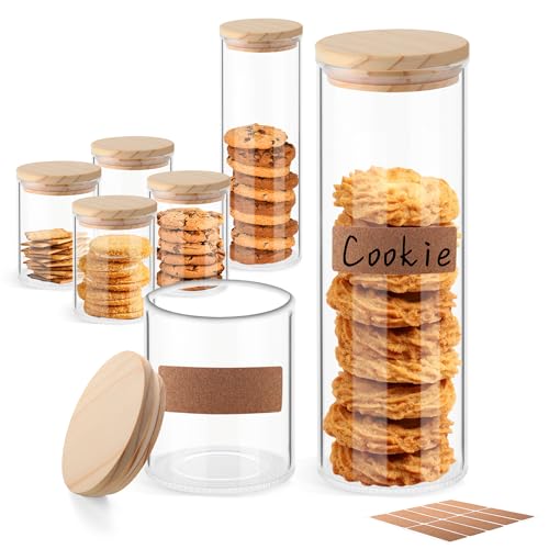 ULAB 3.5mm Thick Glass Food Container Set with Lid, 4PCS of 14.9 OZ, 1 PC of 36.5 OZ Clear Storage Jar, Glass Airtight Canisters set for Cookie, Pasta, Coffee Beans, USJ1004 - color: 14.9oz-4pcs&36.5oz-1pc