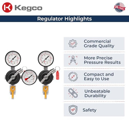 Kegco YH-76PRM-2 Commercial Grade Dual Body CO2 Draft Beer Regulator