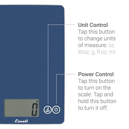 Escali Arti Glass Food Scale Digital Countertop Kitchen, Baking and Cooking Scale with Nutrition and Calorie Counter, 15-Pound Capacity, 9" x 6.5" x .75", Blue Mirage - color: Blue Mirage