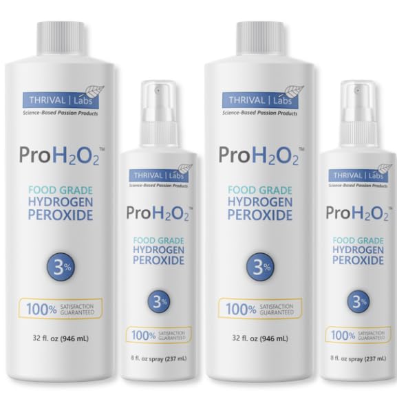 ProH2O2 3% Food Grade Hydrogen Peroxide – Natural Cleaner & Disinfectant – Household Use – For Cleaning, Sanitizing & Gargle – 8 fl oz Spray (Pack of 2) & 32 fl oz Refill (Pack of 2)