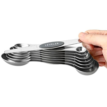Spring Chef Stainless Steel Magnetic Measuring Spoons Set of 8 with Leveler, Dual Sided Metal Teaspoon & Tablespoon Measuring Spoons - Kitchen Gadgets For Baking and Cooking, Gray - color: Gray, size: 1-Pack