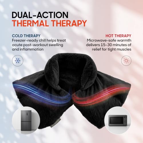 Sharper Image Heated Neck & Shoulder Wrap - Microwavable Warm & Cooling Plush Pad, Scented Aromatherapy (100% Natural Lavender & Herb Spa Blend), Pain Tension Headache Relief Therapy, Gift for Women - color: Black