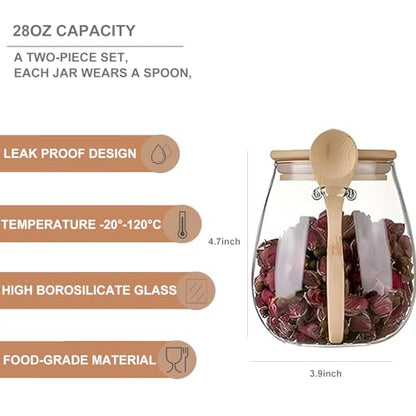 Airtight glass jar storage container with bamboo lid Set of 2, wide mouth, leak-proof, With a spoon, can be used for coffee beans, tea leaves, grains, dried fruits, etc (Middle) - color: Middle