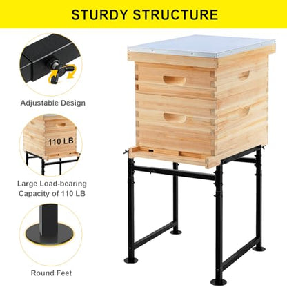 Adjustable Metal Bee Hive Stand, Adjustable Width(15”-25.6”) Beehive Stand for 8 & 10 Frame Beehives, Sturdy Bee Stand with Round Base for Beekeeping
