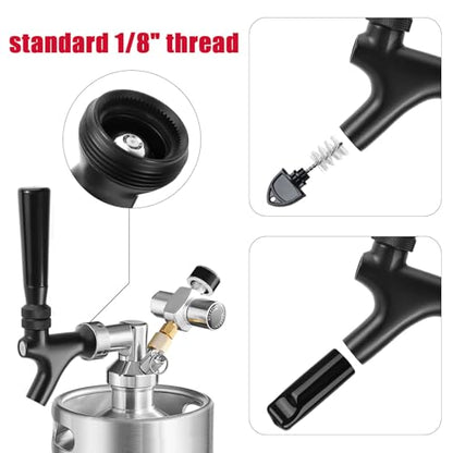 MRbrew Black Beer Faucet, Stainless Steel Core Commercial Kegerator Draft Beer Faucet for Dispenser with Beer Tap Handle & Plug, No Leaks Beer Keg Tap fit Home Bar Homebrew Beer Tower