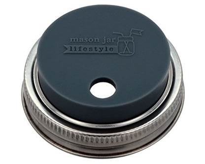 Charcoal Gray Silicone Straw Hole Tumbler and Fermentation Lids with Stainless Steel Bands by Mason Jar Lifestyle (2 Pack, Regular Mouth)