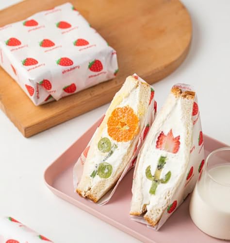 100 Sheets Wax Paper 15 x 11 Inch Greaseproof Sandwich Burger Chips Cuttable Baking Parchment Wraping Paper (Strawberry) - color: Strawberry