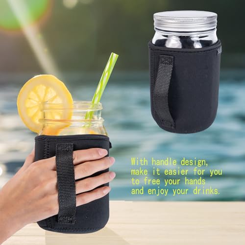 32oz Mason Jars Sleeves Neoprene 32oz Regular and Wide Mouth Mason Jar Sleeves Holder with Handle (Black, 4pcs) - color: Black, 4pcs