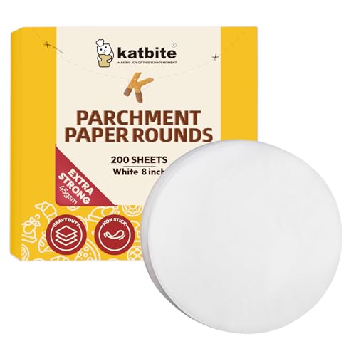 Katbite Heavy Duty Parchment Rounds 8 Inch 200 Pcs, Parchment Paper Rounds Available, Uses for Cake Baking, Air Fryer Liners - size: 8inch-200