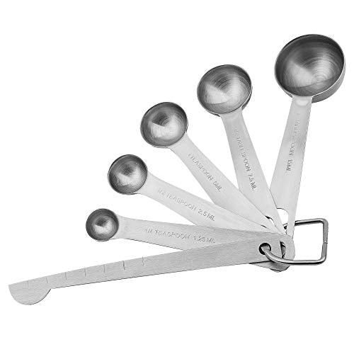 Stainless Steel Measuring Cups and Spoons Set, 18/8(304) Steel Material Heavy Duty 5 Measuring cups and 5 Measuring Spoons 1 Leveler and 2 rings Pack 13pcs Per set - size: C: 5cups+5spoons