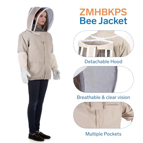 Bee Suit - Beekeeping Jacket for Men & Women - Beekeeper Jacket with Beekeeping Gloves and Veil Hood -Shallow Coffee - size: XX-Large