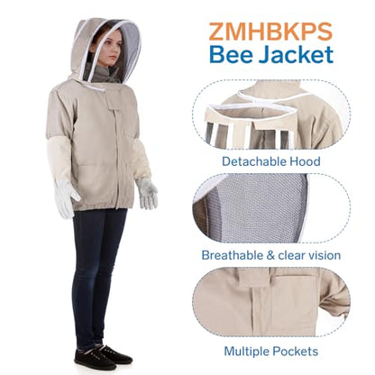 Bee Suit - Beekeeping Jacket for Men & Women - Beekeeper Jacket with Beekeeping Gloves and Veil Hood -Shallow Coffee - size: XX-Large