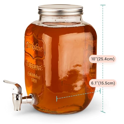 Glass Drink Dispenser for Parties - 1 Gallon Gallon Drink Dispenser - Glass Beverage Dispenser with Spigot, Clear For Parties, Weddings, Sun Tea Jar, Lemonade & Laundry Detergent Dispenser - style: Single w/o Stand