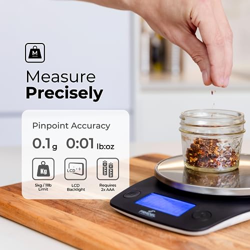 Fradel 0.1g Digital Kitchen Food Scale in Grams & Ounces - 11lb, for Cooking, Baking, Weight Loss - Round - style: Round