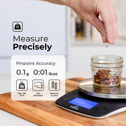 Fradel 0.1g Digital Kitchen Food Scale in Grams & Ounces - 11lb, for Cooking, Baking, Weight Loss - Round - style: Round
