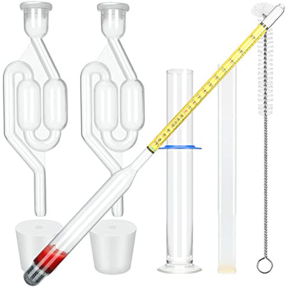 Hydrometer Alcohol Meter Test Kit 0-200 Proof Digital Hydrometer Alcohol with 1 Glass Cylinder, 1 Brush and 2 Airlock for Proofing Distilled Content Tester