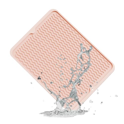 ZLR Silicone Dish Drying Mat for Kitchen Counter (12" x 16" / 307 x 405mm) - Large Fast-Dry Drainer Mat with Raised Wavy Ridges & 5mm Lip - Non-Slip, Heat Resistant 450°F, BPA-Free (Peach Pink) - color: Peach Pink, size: 16" x 12"