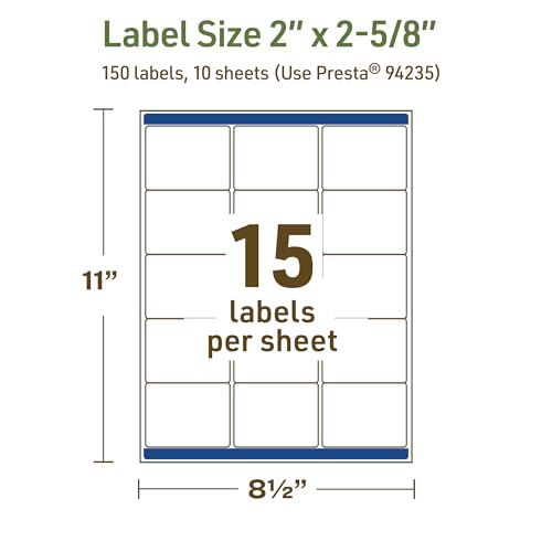 Avery Dissolvable Rectangle Labels, Sure Feed Technology, 2" x 2-5/8", Matte White, Laser/Inkjet Printable, 150 Labels Total, Freezer-Safe, Microwave-Safe, Refrigerator-Safe - style: 150 labels