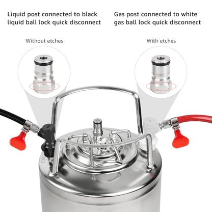 Ball Lock Keg Post Quick Disconnect Set, Corny Keg Connectors, 1 Pair Homebrew Stainless Corny Keg Post 19/32-18 Female Thread Keg Gas Liquid Post and 1 Pair Keg Post Fittings with Hose Clamps