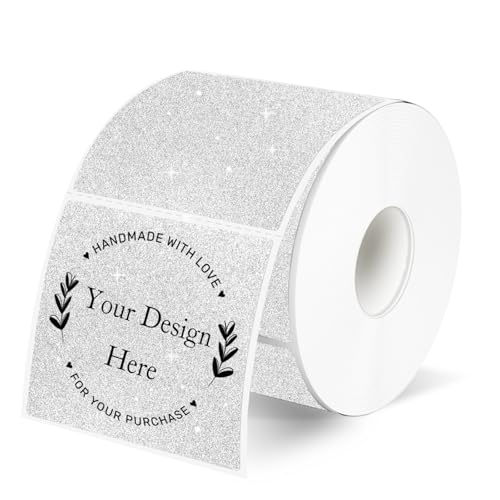 2" x 2" Square Thermal Labels Stickers, Holographic Glitter Thermal Stickers Labels, Waterproof Direct Thermals Label for Small Business, DIY Design- Silver - color: Holographic Silver, size: 2 X 2