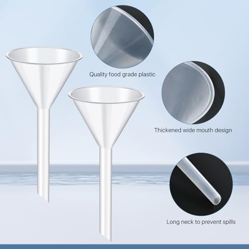 25Pcs 3.5 Inch Plastic Funnels, Wide Mouth Funnels for Kitchen Use Filling Bottles, Versatile Large Funnel with Long Reaching Spout for Oil, Perfume, Spices